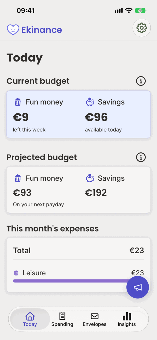 The Today screen: what's safe to spend this week.